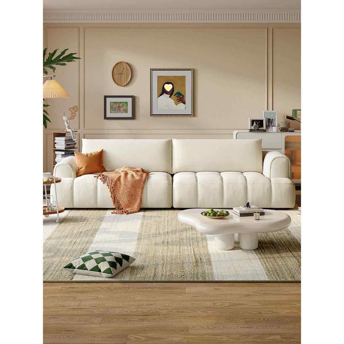 沙发客厅奶油风小户型直排豆腐块防猫抓钢琴键