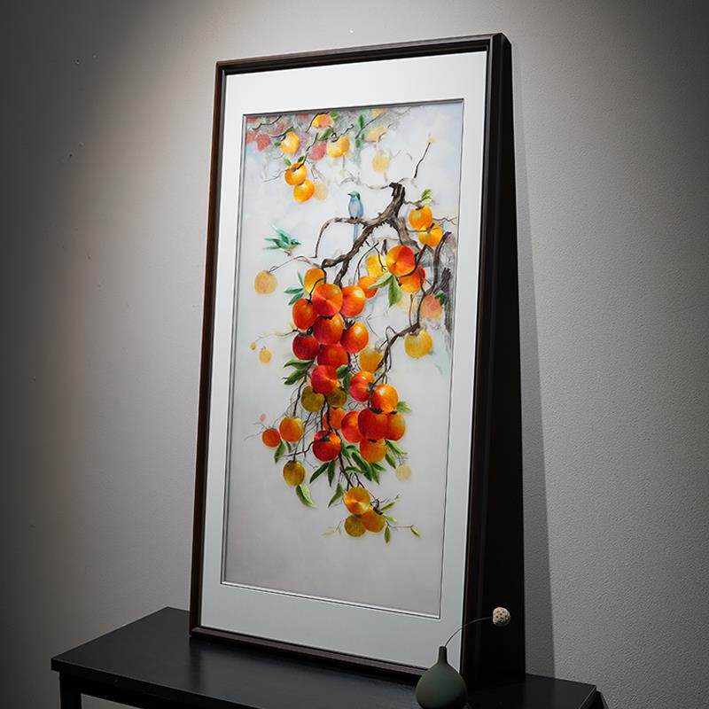 苏绣客厅挂画纯手工刺绣装饰画 玄关新中式80*160cm错针绣成品