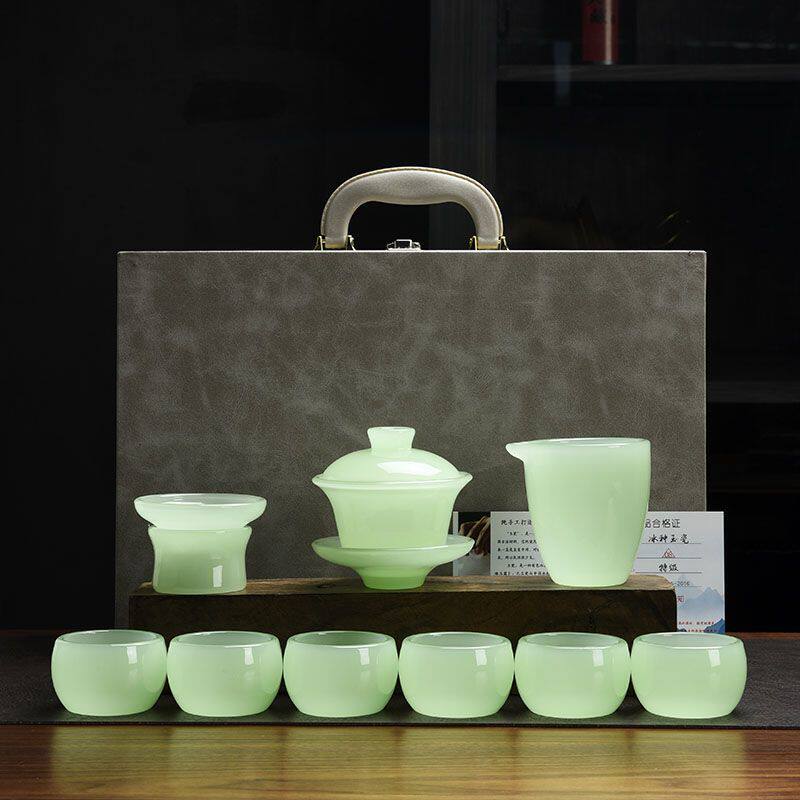 轻奢高档琉璃玉瓷功夫茶具套装家用简约客厅办公室会客整套送礼盒