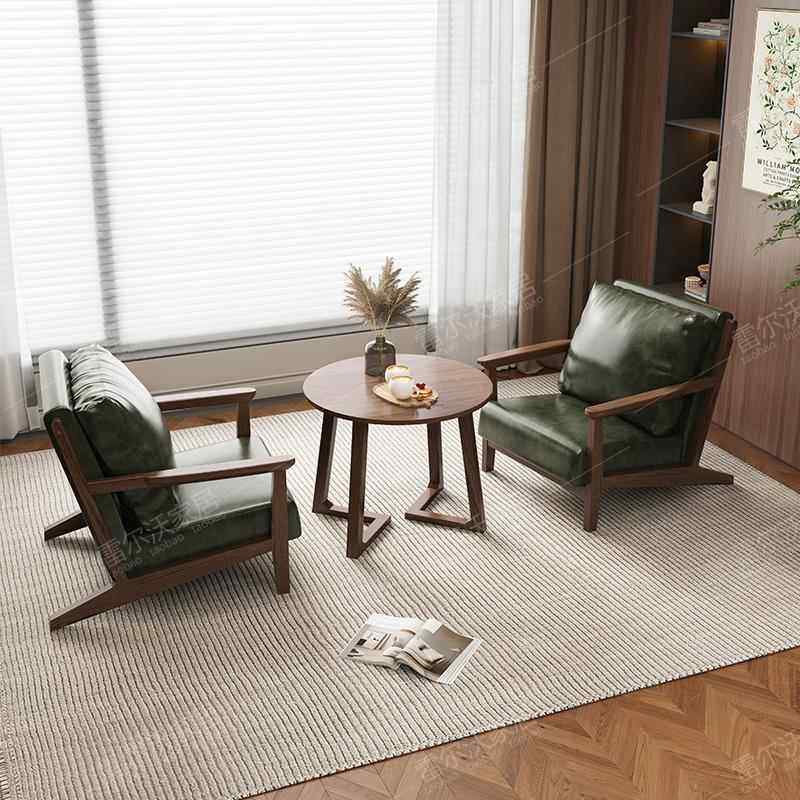 复古油蜡皮单人沙发椅设计师客厅阳台休闲咖啡厅酒店民宿桌椅组合