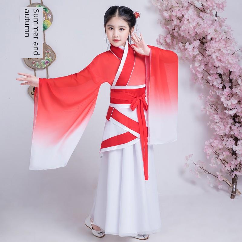 女童改良汉裙中式雪纺仙女童装古典舞童装秋冬演出服