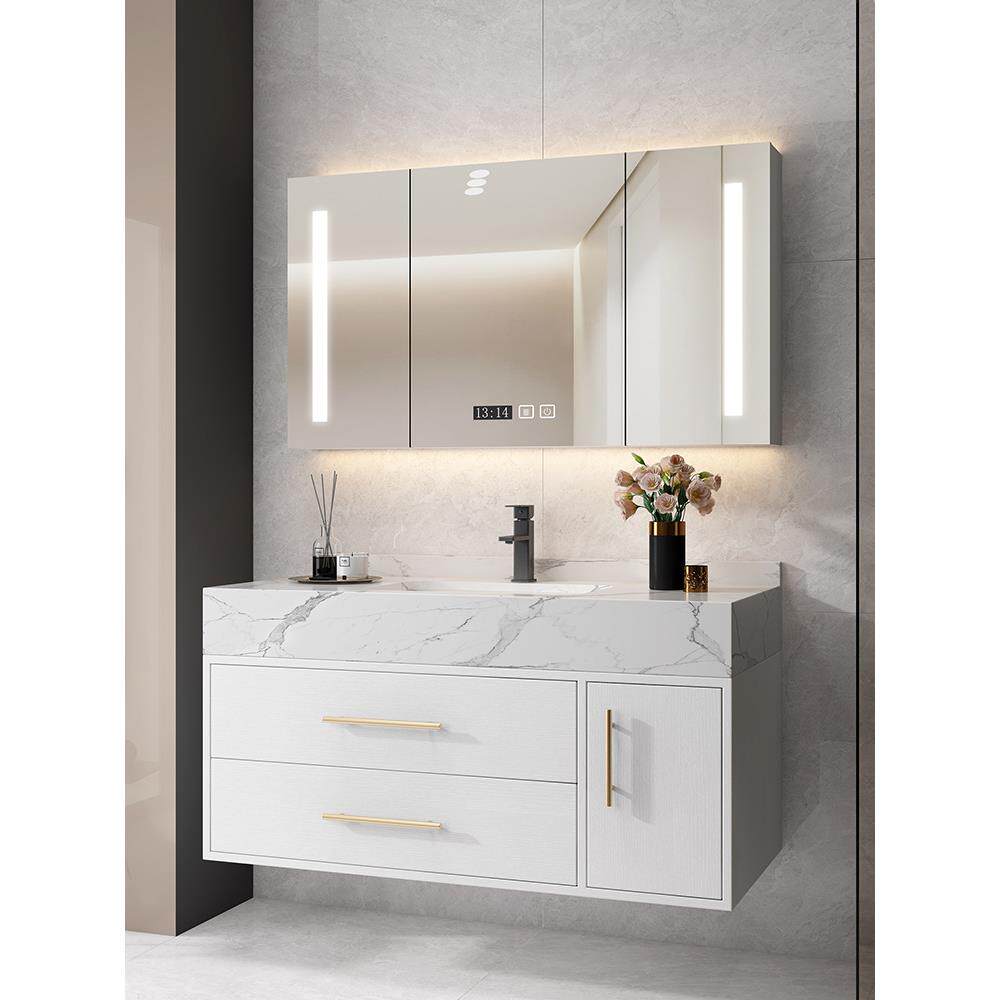 轻奢岩板一体浴室柜组合落地式洗脸洗手池洗漱台盆卫生间现代简约