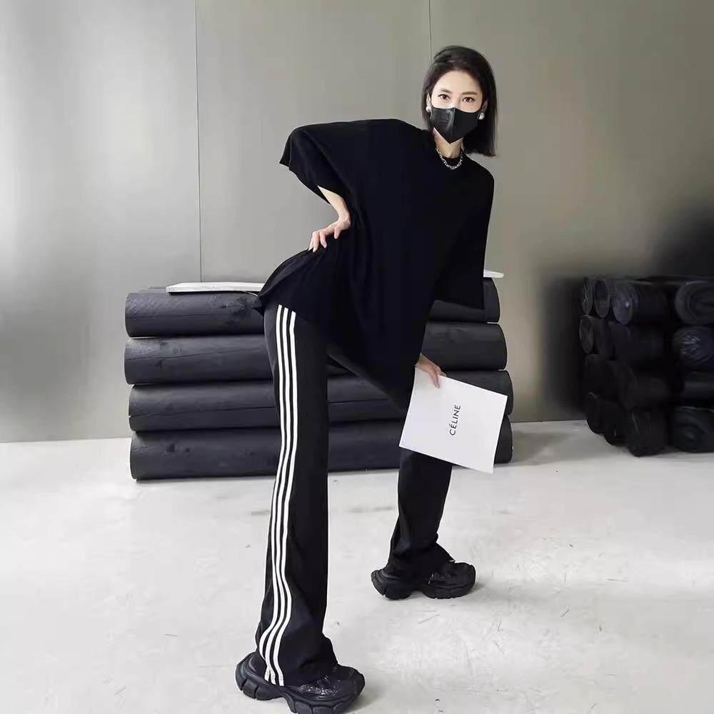 窄版阔腿裤外穿女微喇叭弹力高腰修身显瘦黑色长裤春季紧身休闲裤