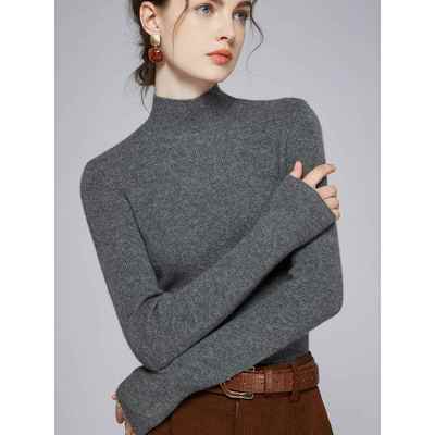 2025秋冬新款半高领纯色羊绒衫女套头内搭修身毛衣针织羊毛打底衫