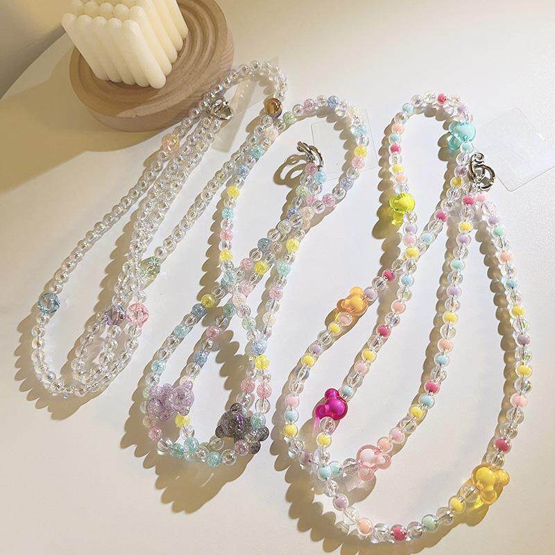 ins风彩色珠珠斜跨长链挂饰通用手机壳ccd相机背带式手机挂绳防丢