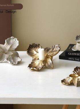 印度进口金银色花型铝制烛台摆件家居客厅餐桌样板间蜡烛台装饰品