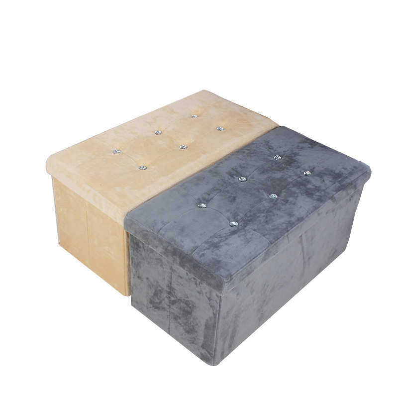 欧式绒布可折叠收纳凳储物凳子储物箱沙发换鞋凳杂物收纳箱子带钻