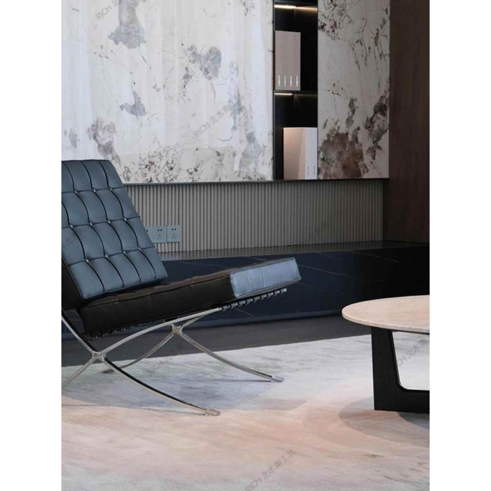 意大利休闲椅北欧巴塞罗那椅真皮设计师家具单人沙发椅洽淡北欧