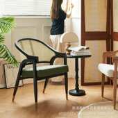 设计实木椅黑色ins家用简约北欧餐桌风小户型椅子休闲藤编感靠背