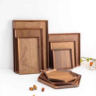 黑胡桃实木托盘日式 长方形茶盘木质托盘家用花盘茶水托盘甜品盘