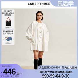 LABER THREE 2024春夏长袖彩扣衬衫裙女休闲上衣连衣裙娃娃裙