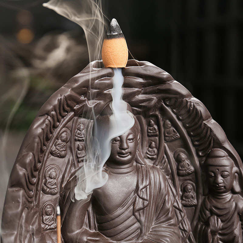 紫砂倒流香薰炉家居饰品工艺摆件创意如来万佛朝宗倒流香薰炉