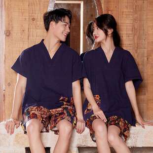 大码 高档泉浴服桑拿棉服洗浴客人足疗温 纯F96595SM汗蒸服服男女款