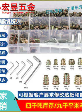 235PCS套装梯形螺母内外牙T形有介母 锌合金螺母T型螺母 预埋螺帽