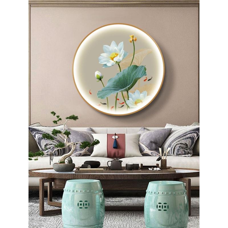 花饰装画餐厅KFCY001K卧室圆酒店走廊莲花壁灯新中式形客厅玄关荷