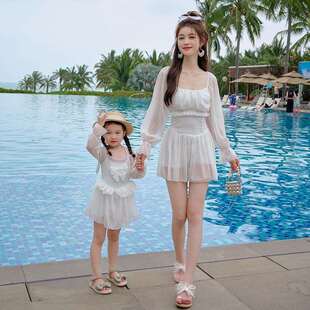 新款亲子泳衣时尚白色超仙儿仙女公主裙显瘦母女连体泳衣儿童泳装