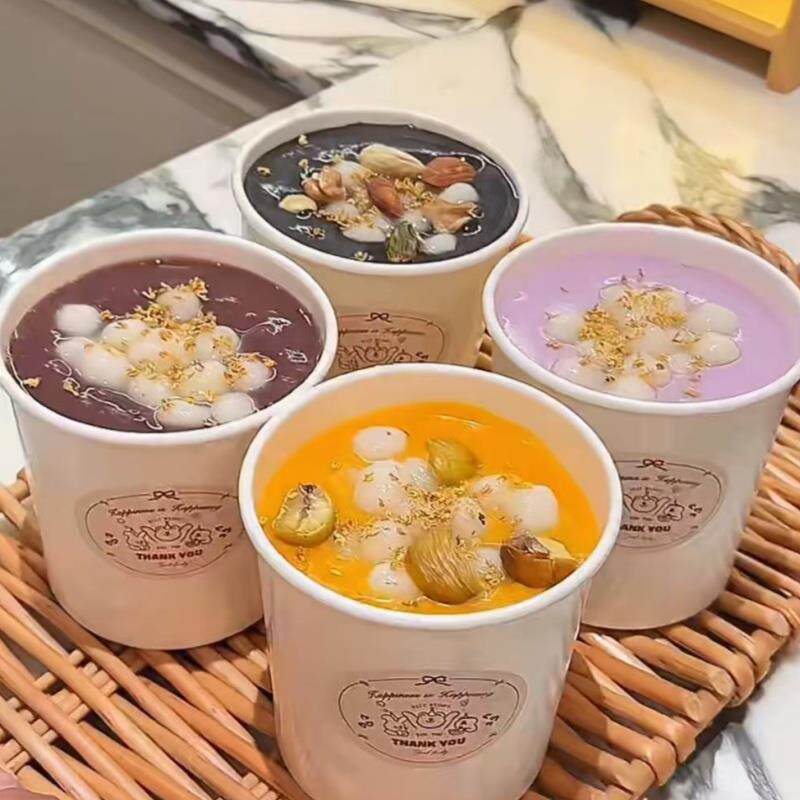 红豆沙桂花小圆子打包纸杯白色汤粥桶南瓜芋泥麻薯小丸子打包杯子
