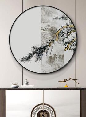 新中式圆形装饰画客厅餐厅壁画进门饭店包厢玄关走廊背景墙挂画