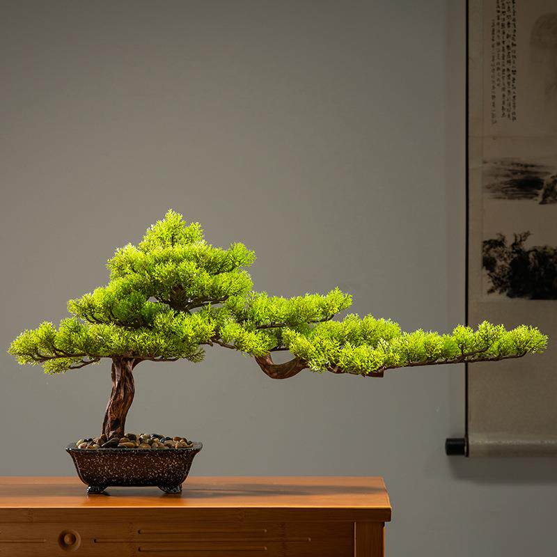 真植物盆景迎宾室仿生迎客松绿植盆栽假树庭院处玄关装饰摆件