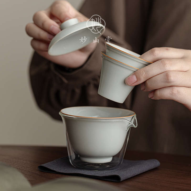 仿古青釉便携式旅行茶具二人户外喝茶茶具套装随身快客杯一壶两杯