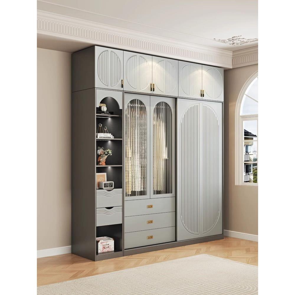 储物衣橱板大衣橱衣柜推拉门奶油小户型开门卧室颗粒家用灰色风