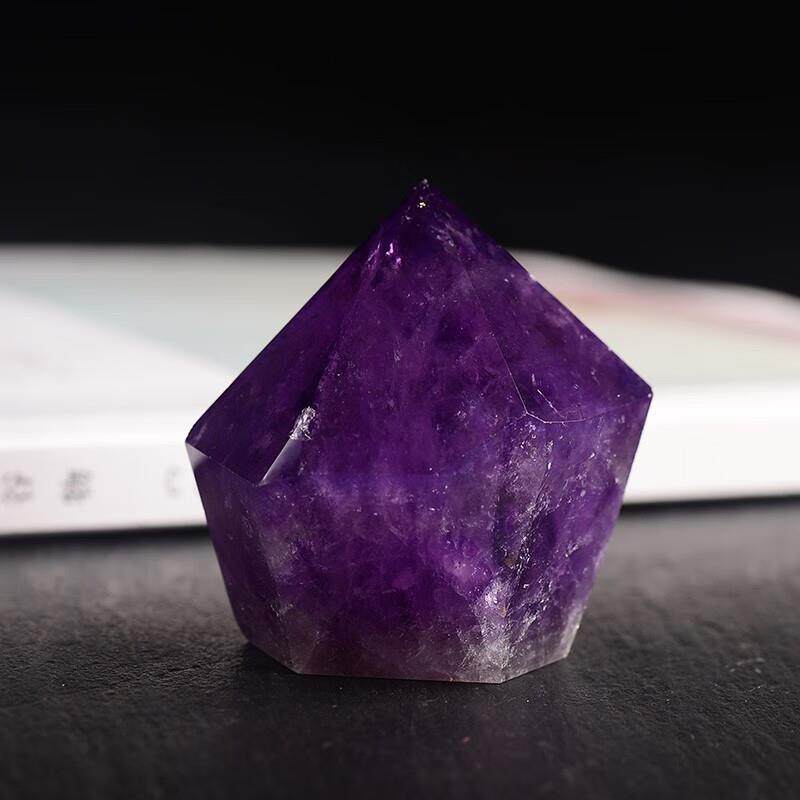 天然紫水晶原石摆件紫晶矿石小摆件原矿金字塔