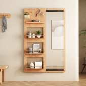 日式 实木全身镜简约卧室壁挂化妆镜多功能隐藏推拉收纳置物试衣镜