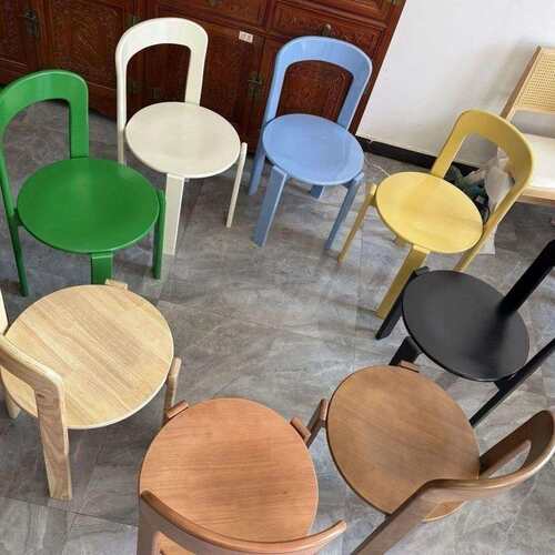 北欧实木中古餐椅家用复古客厅彩色设计师小户型雷伊现代简约椅子