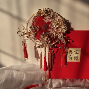 9JO中式 喜扇秀禾扇新娘结婚出嫁团扇双面古风长柄成品手工diy材料