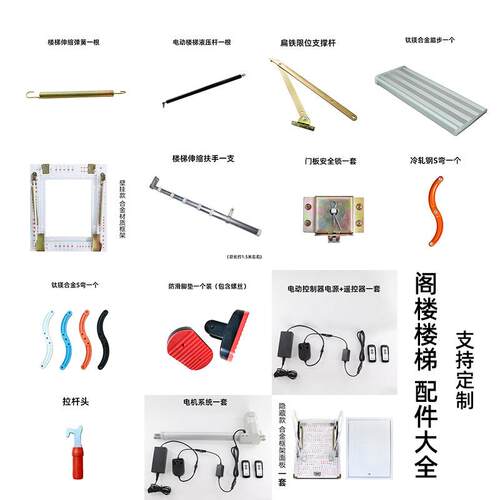 阁楼伸缩楼梯升降折叠楼梯配件电机拉杆扶手S弯踏步螺丝配件大全
