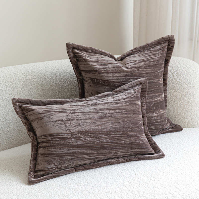 复古丝绒灰褐色家用样板间高档沙发抱枕轻奢绒面床上靠枕腰枕