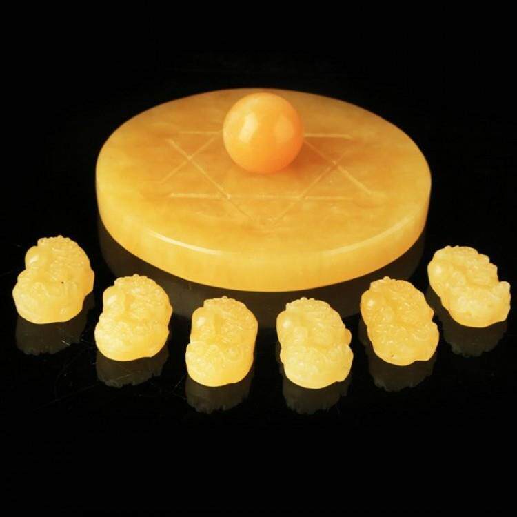 天然黄玉貔貅摆件七星阵摆件 貔貅 家居办公桌工艺品 皮休件