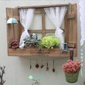 覆古乡村假窗装 饰挂件餐厅挂墙庭院田园假窗窗帘咖啡厅拍摄道具