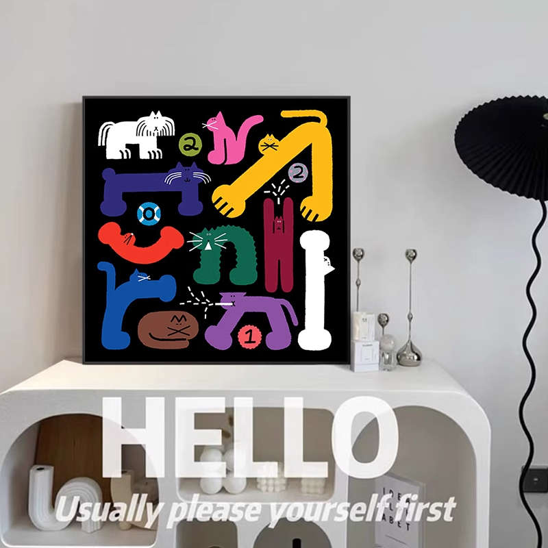 波普多巴胺风趣味创意儿童装饰画猫咪狗狗可爱房壁画挂画彩色动物图片