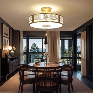 新中式吊灯全铜轻奢茶室入户走道灯楼梯中国风客厅饭厅卧室吸顶灯