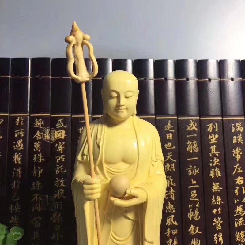 黄杨木雕立莲居花地藏王家木雕摆雕件刻木质工艺品摆件8888