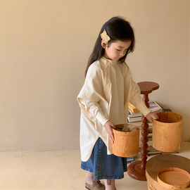 春秋童装女童宽松设计师风格卫衣中长款穿棉潮范立领洋气裙衫