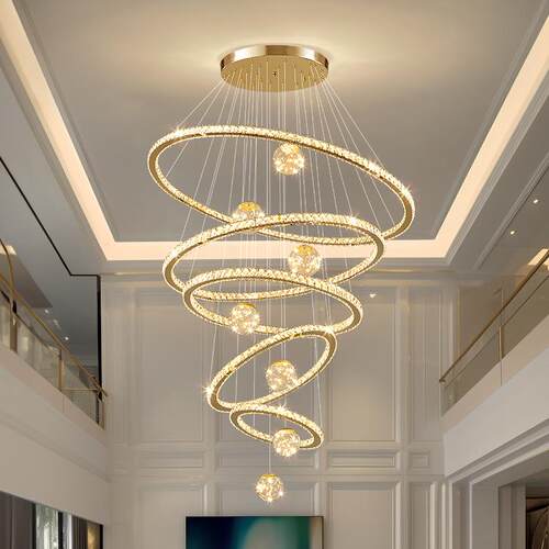 后现代别墅挑空客厅吊灯复式楼中空大吊灯loft公寓轻奢水晶灯具