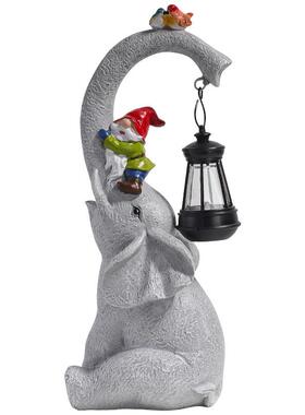 太阳能灯大象精灵提灯动物树脂工艺品摆件花园布置创意户外灯装饰
