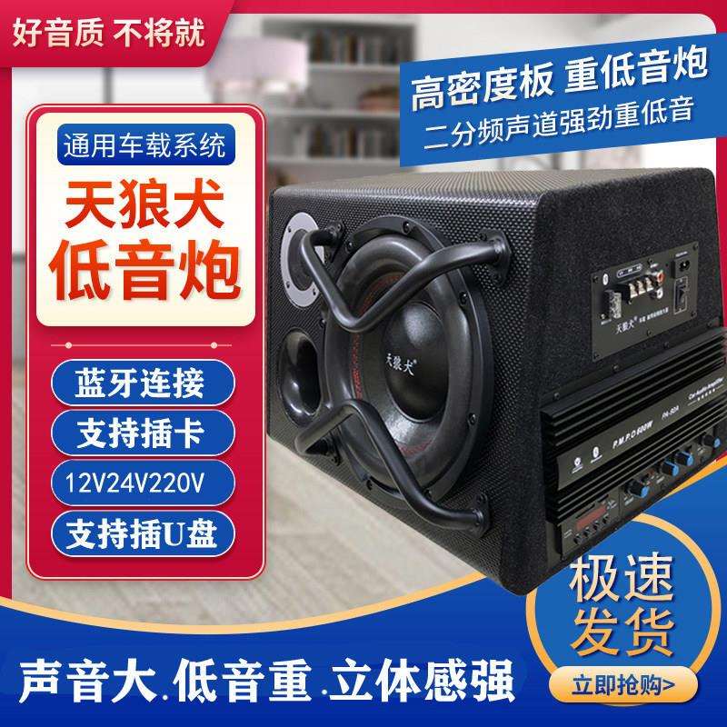 天狼犬10寸12V车载有源重低音炮220V插卡蓝牙插卡音响24V汽车音箱