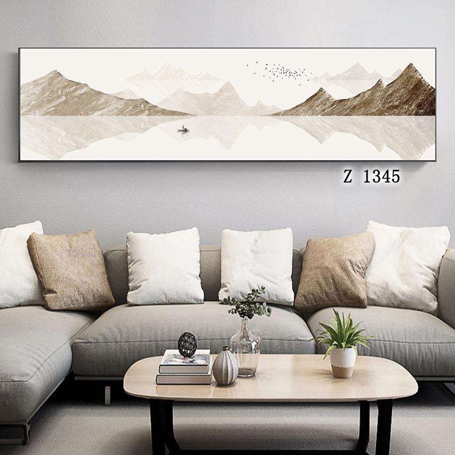 新款有框画新中式国画风格宾馆床头横版装饰画 客厅挂画山水画