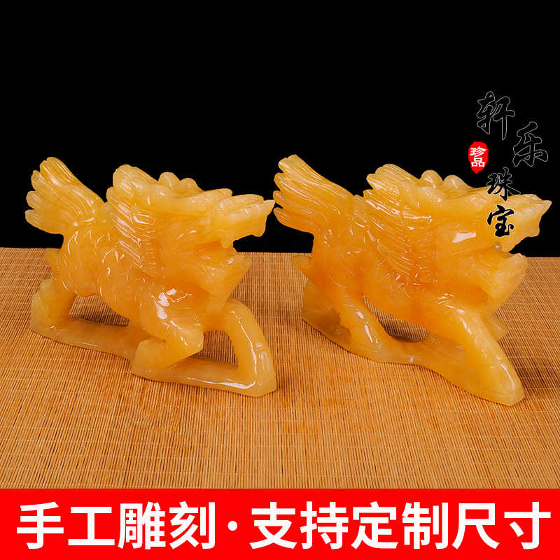 黄玉家居礼品玉石天然麒麟玉器瑞兽摆件米 石玉办公摆件玉器