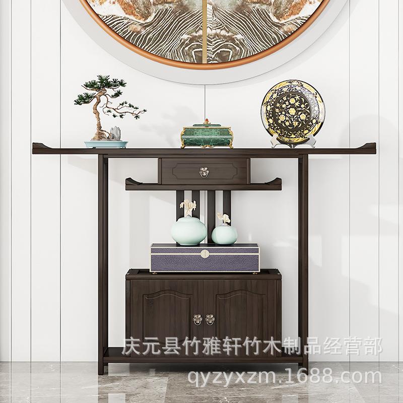 新中式竹木玄关桌玄关柜简约现代茶室置物架子入户靠墙玄关台条案