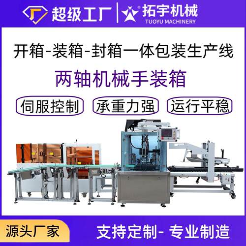 拓宇自动开箱装箱封箱一体机侧推伺服机械手抓取一片式装箱机