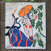 中号蜡染画云南傣族特色布画客厅卧室装 饰画棉布手工挂画鹤与少