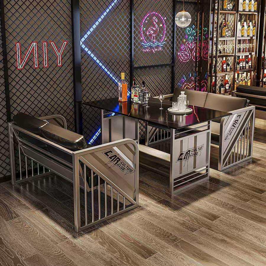 工业风卡座酒吧清吧复古装修铁艺商用烧烤店奶茶店餐厅餐桌椅组合