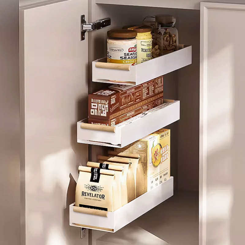 厨房下水槽置物架免打孔壁挂抽拉置物架侧装调味拉篮极窄侧拉篮