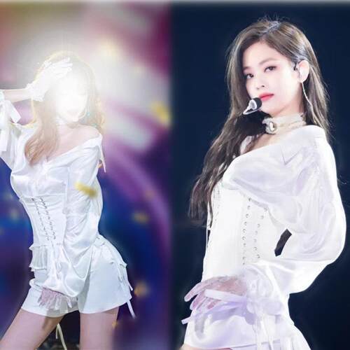 BLACKPINK同款白色月光表演服 Jennie同款舞台打歌服 白色爵士舞