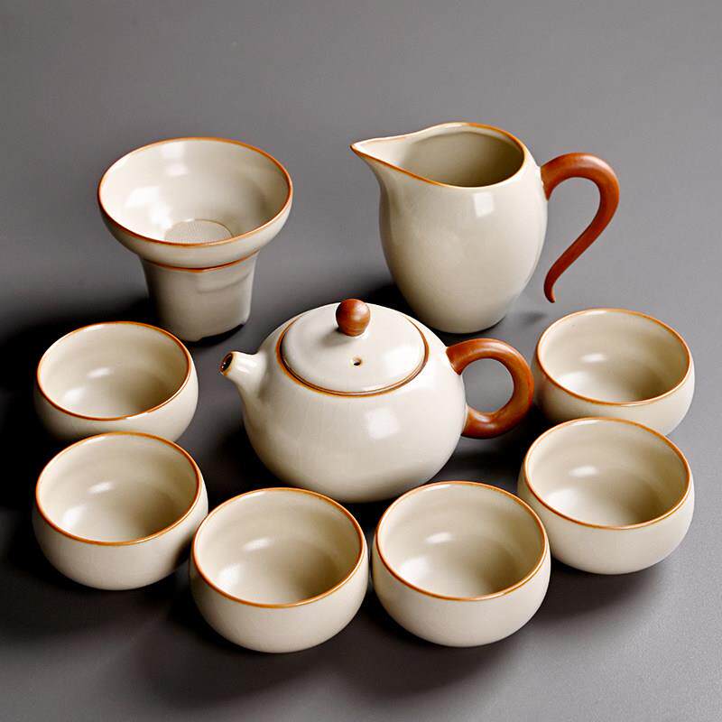 米黄汝窑茶具套装功夫茶具新中式高档汝瓷开片可养办公家用泡茶器