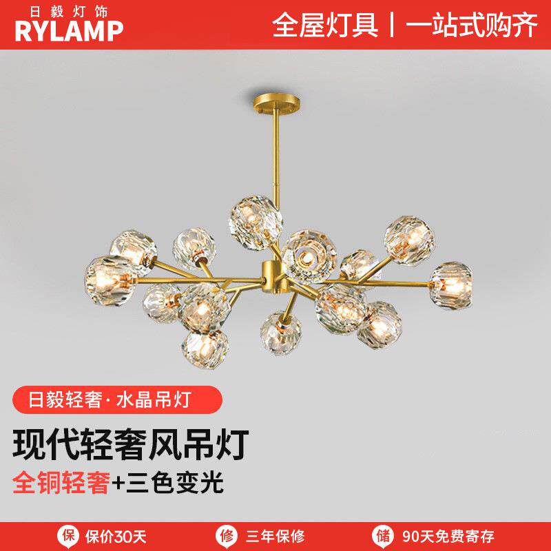 北欧吊灯现代简约水晶全铜轻奢灯具网红灯饰分子灯创意个性客厅灯